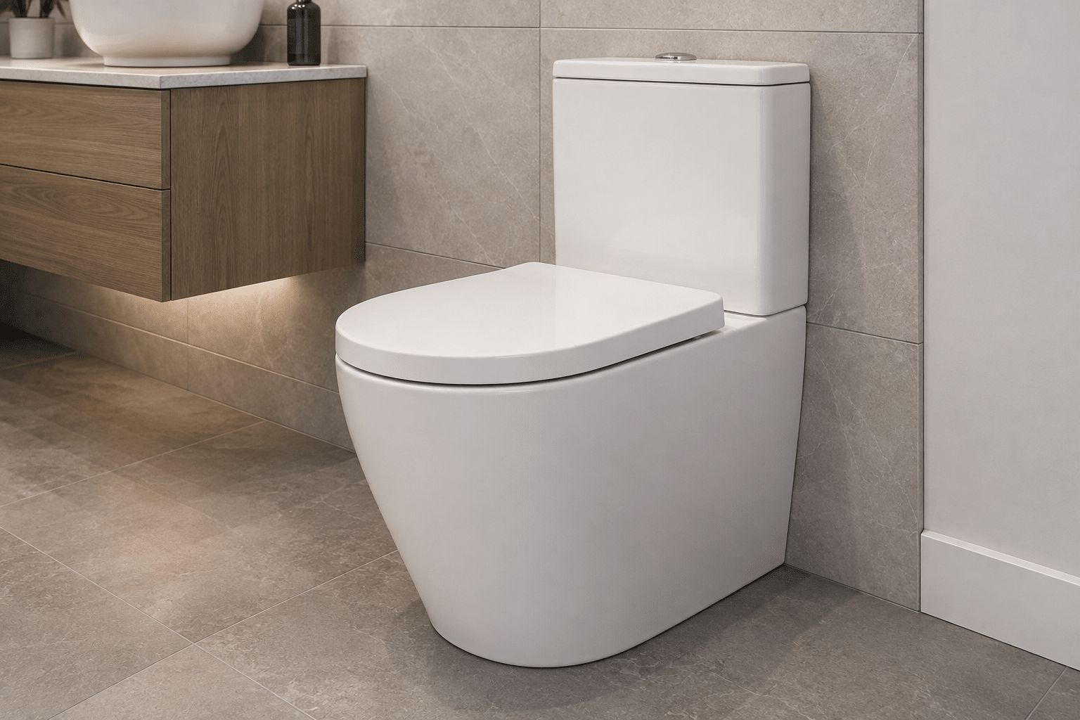 Fully back-to-wall toilet fitted by an emergency plumber in Chapelizod