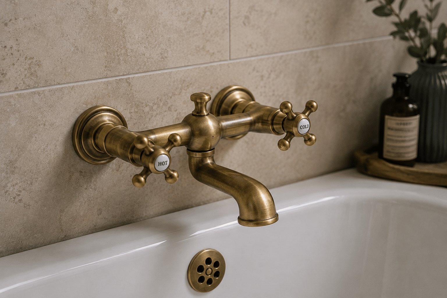 Vintage brass bath mixer tap replaced by an emergency plumber in Palmerstown