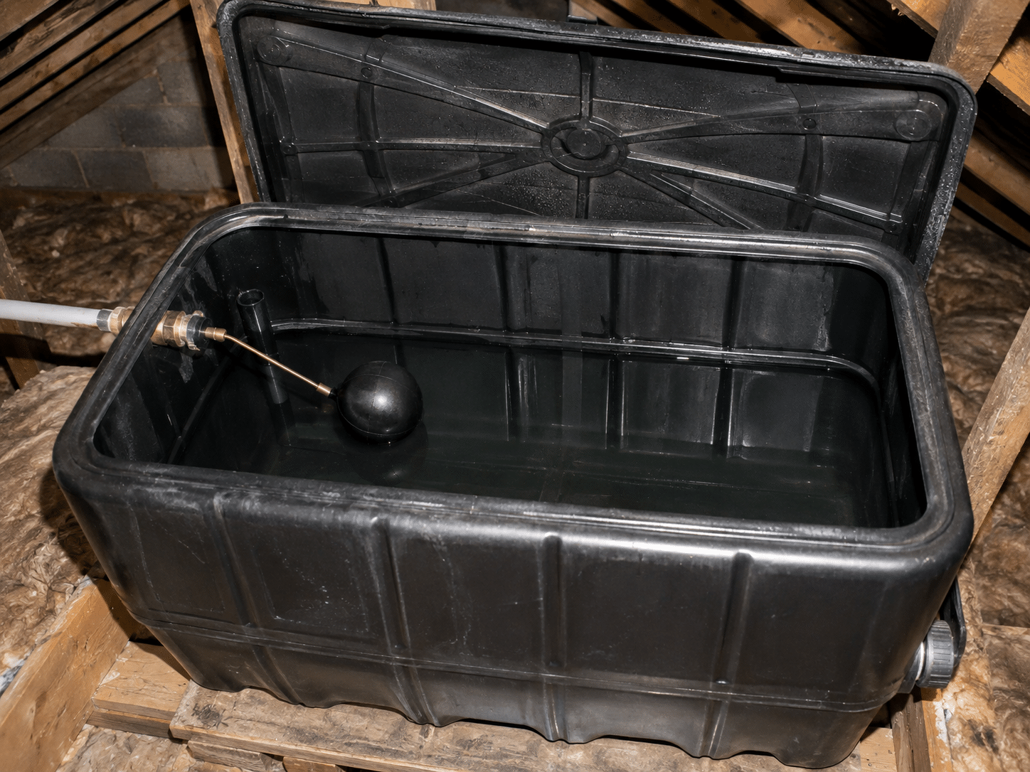 Water tank cleaning in Dublin: a cold water storage tank in an attic